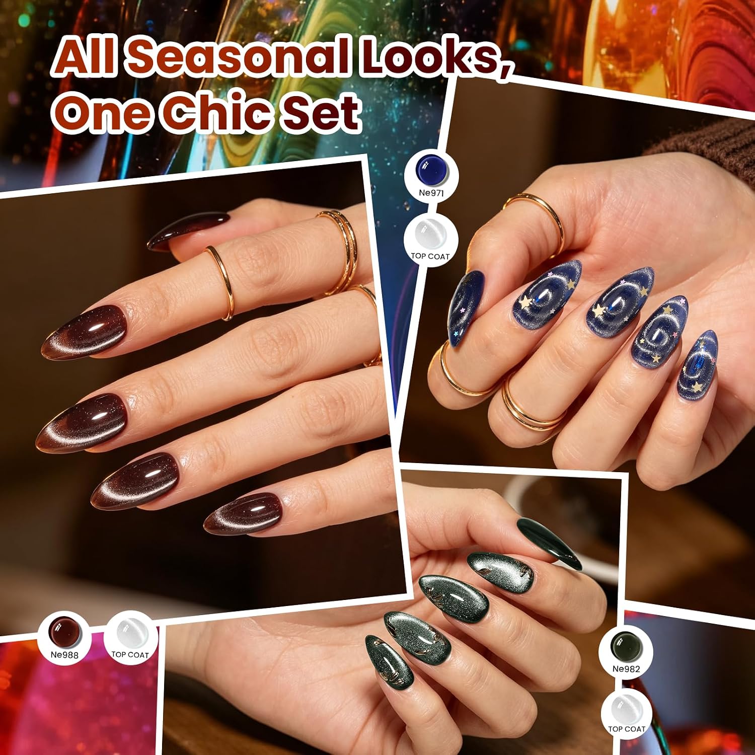 Detalle de Beetles Fall Jelly Gel Nail Polish Set, 20 Sheer Colors and Magnetic Cat Eye Top Coat