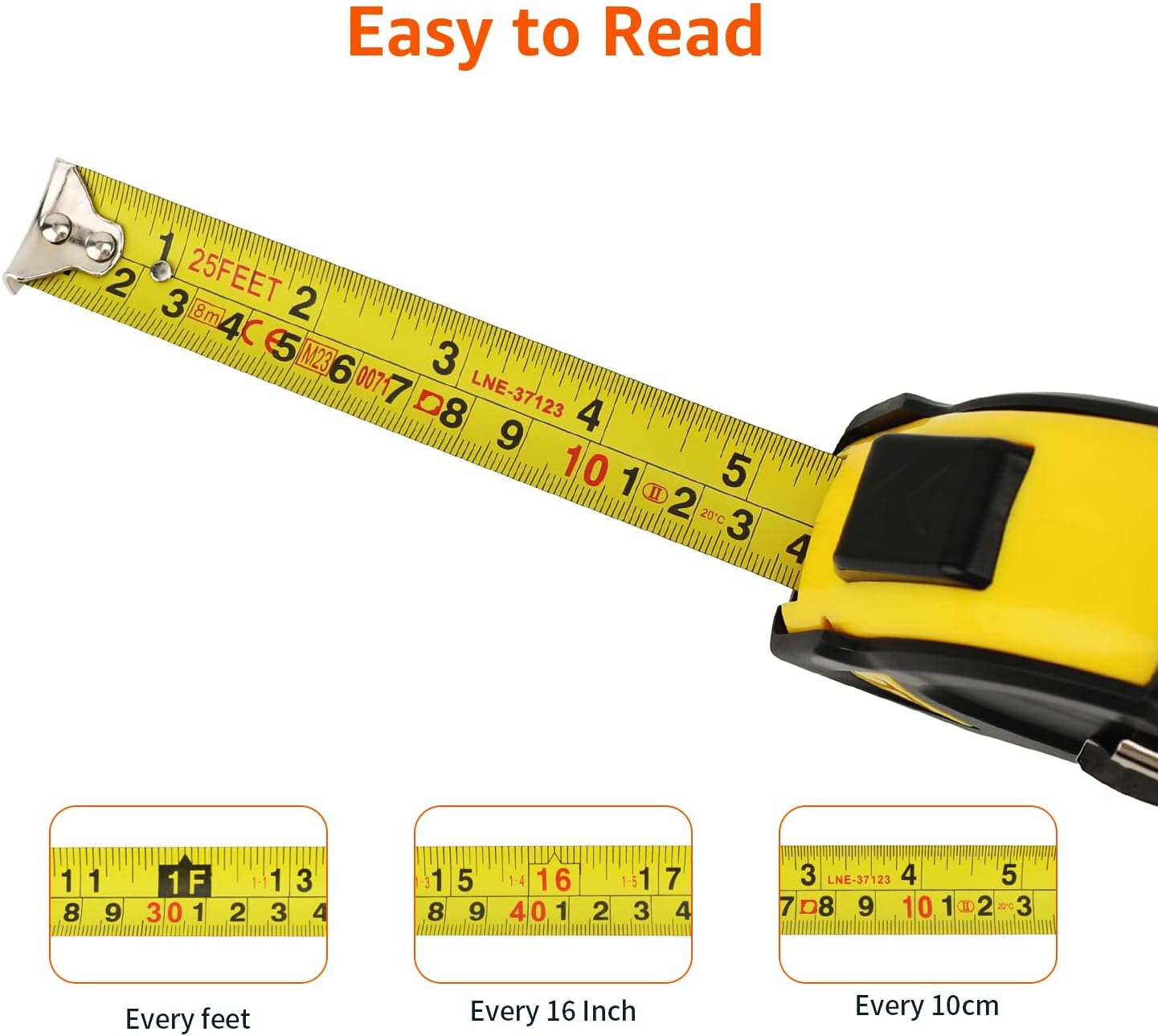 Thumbnail 1 de Amazon Basics Self-Locking Tape Measure, MID Accuracy, 7.6 m (2-Pack) – Yellow