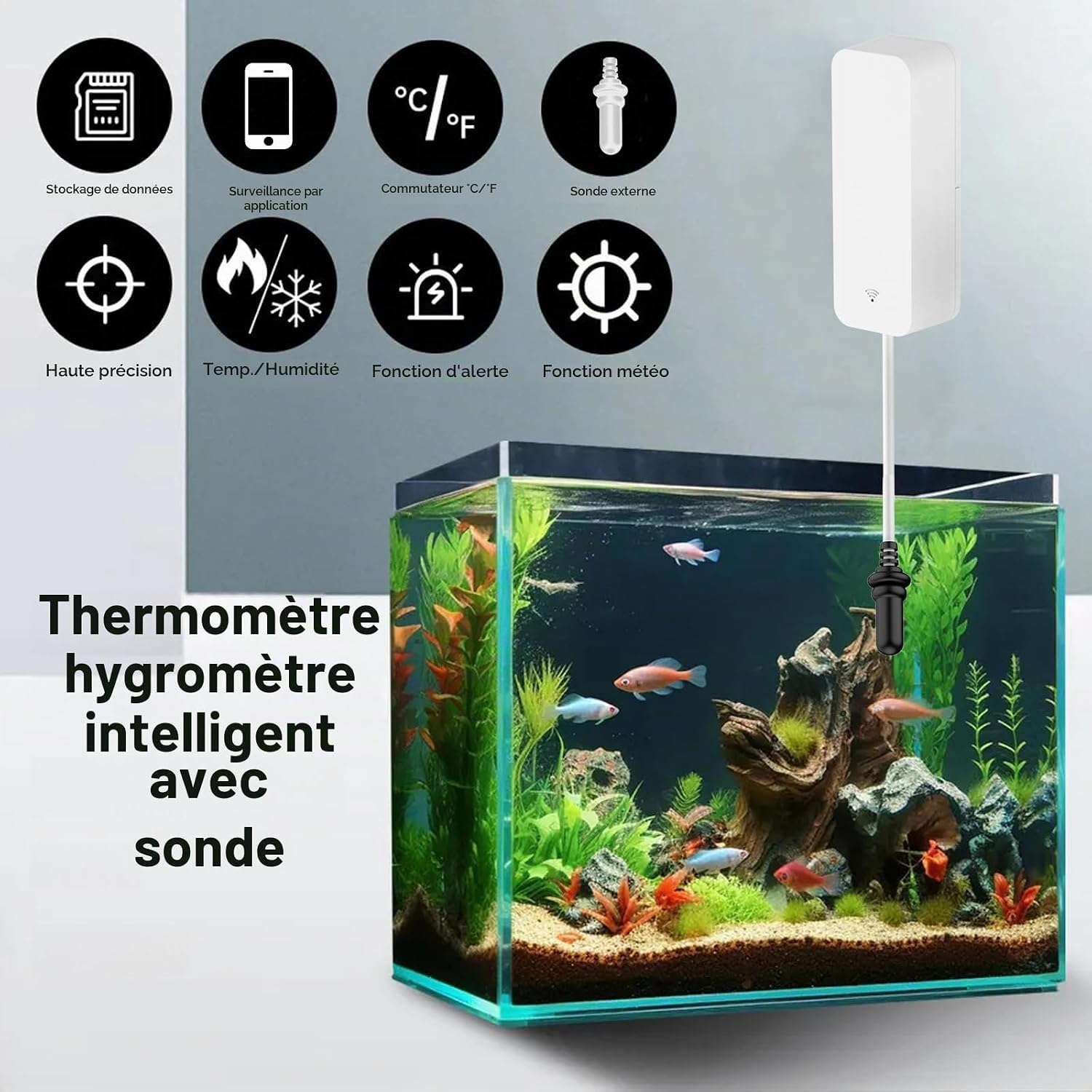 Thumbnail 1 de Zecamin slimme thermometer-hygrometer met sonde, wifi en appbewaking, 2 stuks