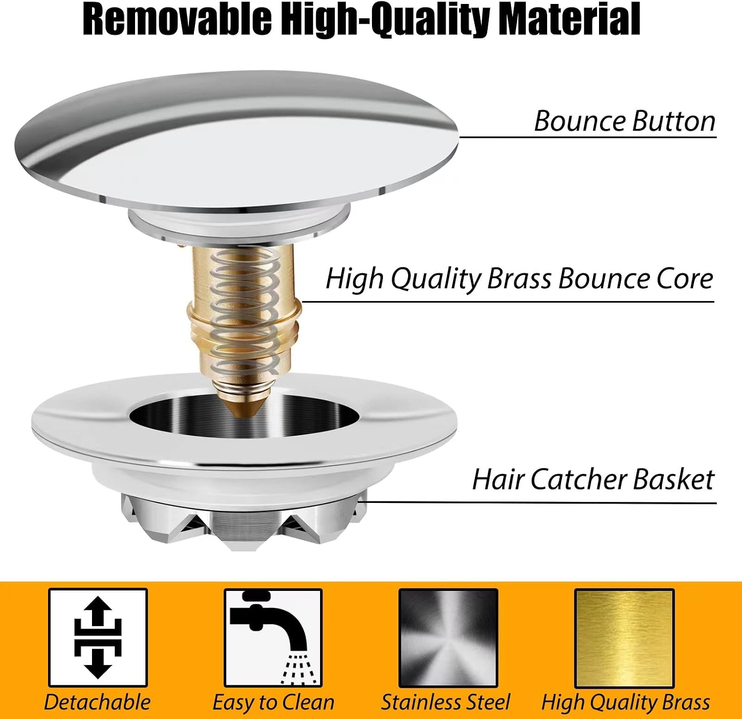 Detalle 1 de Anlige Pop-Up Bathtub Drain Stopper with Hair Catcher, Chrome Silver