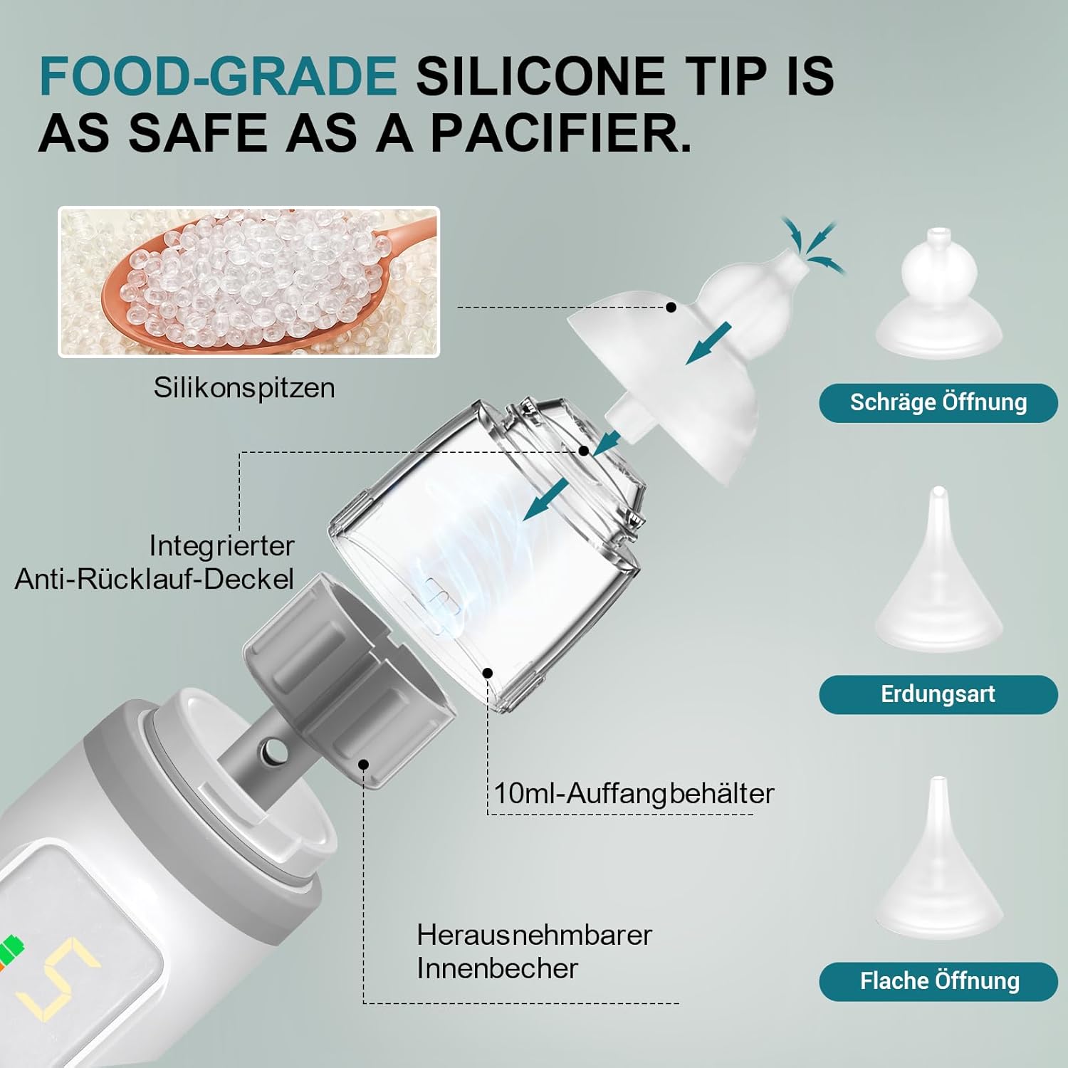 Thumbnail 3 de Pulitore elettrico ricaricabile con musica rilassante, luce LED e 5 livelli di aspirazione – 3 punte in silicone morbido