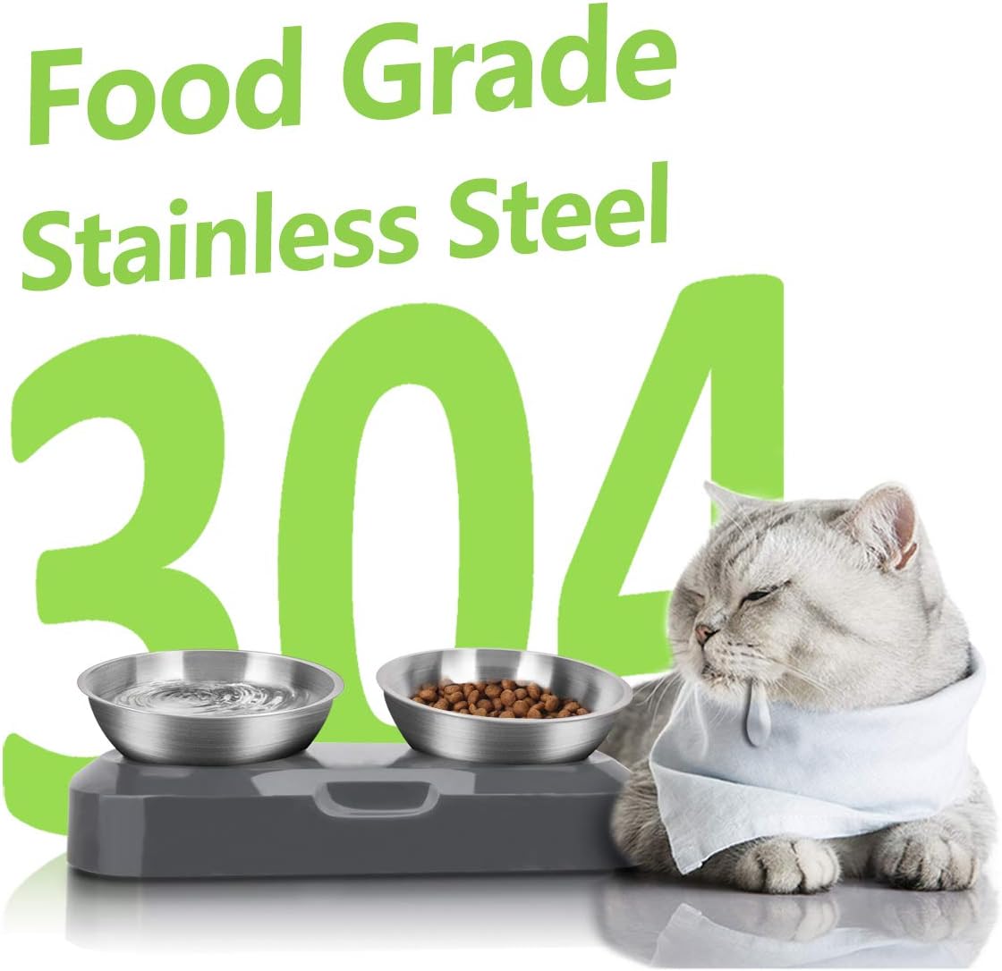 Thumbnail 4 de TANGN Raised Double Cat Feeding Bowl (Stainless Steel) with 15° Tilted Anti-Vomiting Stand