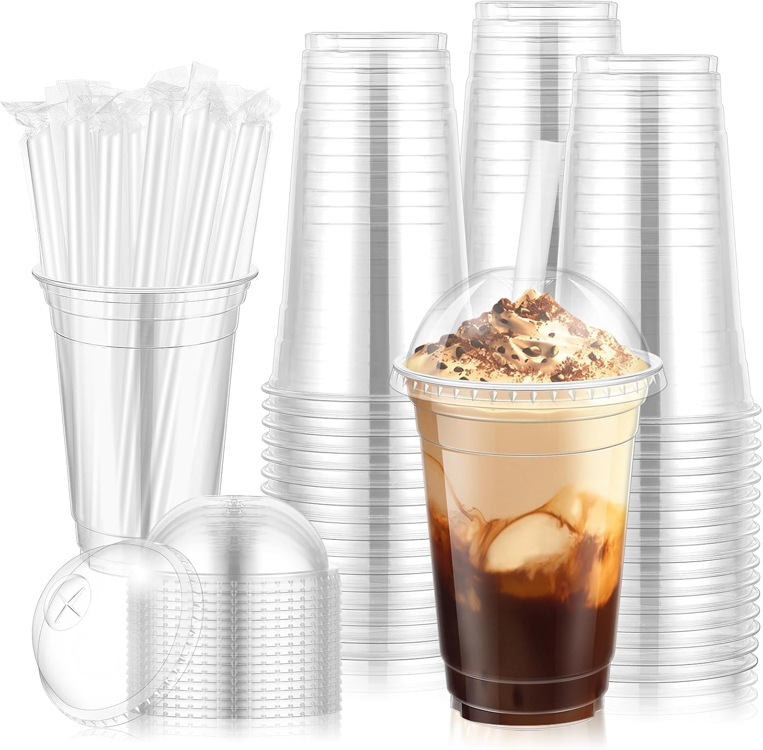 Detalle de DI QIU REN Plastic Cup with Dome Lids, 20oz Clear PET, 50-Pack