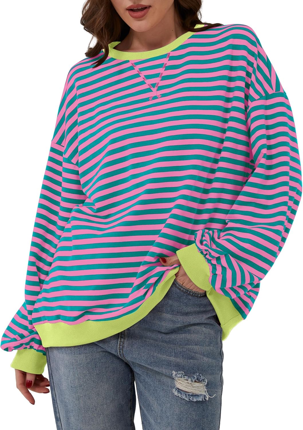 Thumbnail 1 de DUOEASE Oversize Streifen Pullover Damen