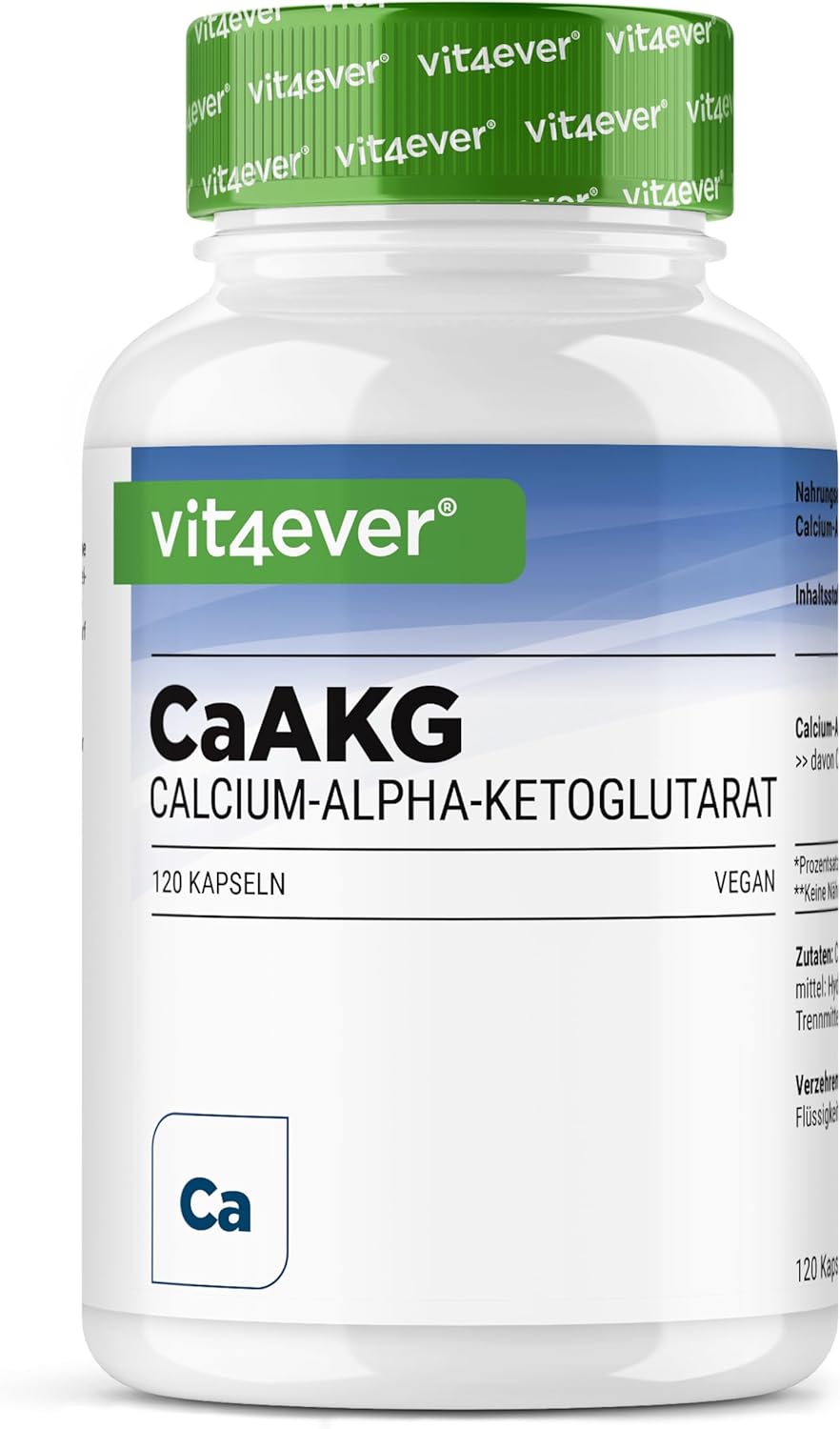Detalle de CaAKG - Calcium Alpha-Cétoglutarate 1100 mg par dose, 120 gélules | Vit4ever