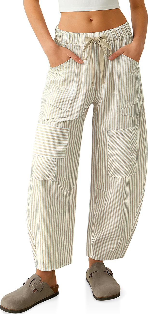 Detalle de TARSE Striped Linen-Blend Barrel Pants with Pockets, Drawstring Waist