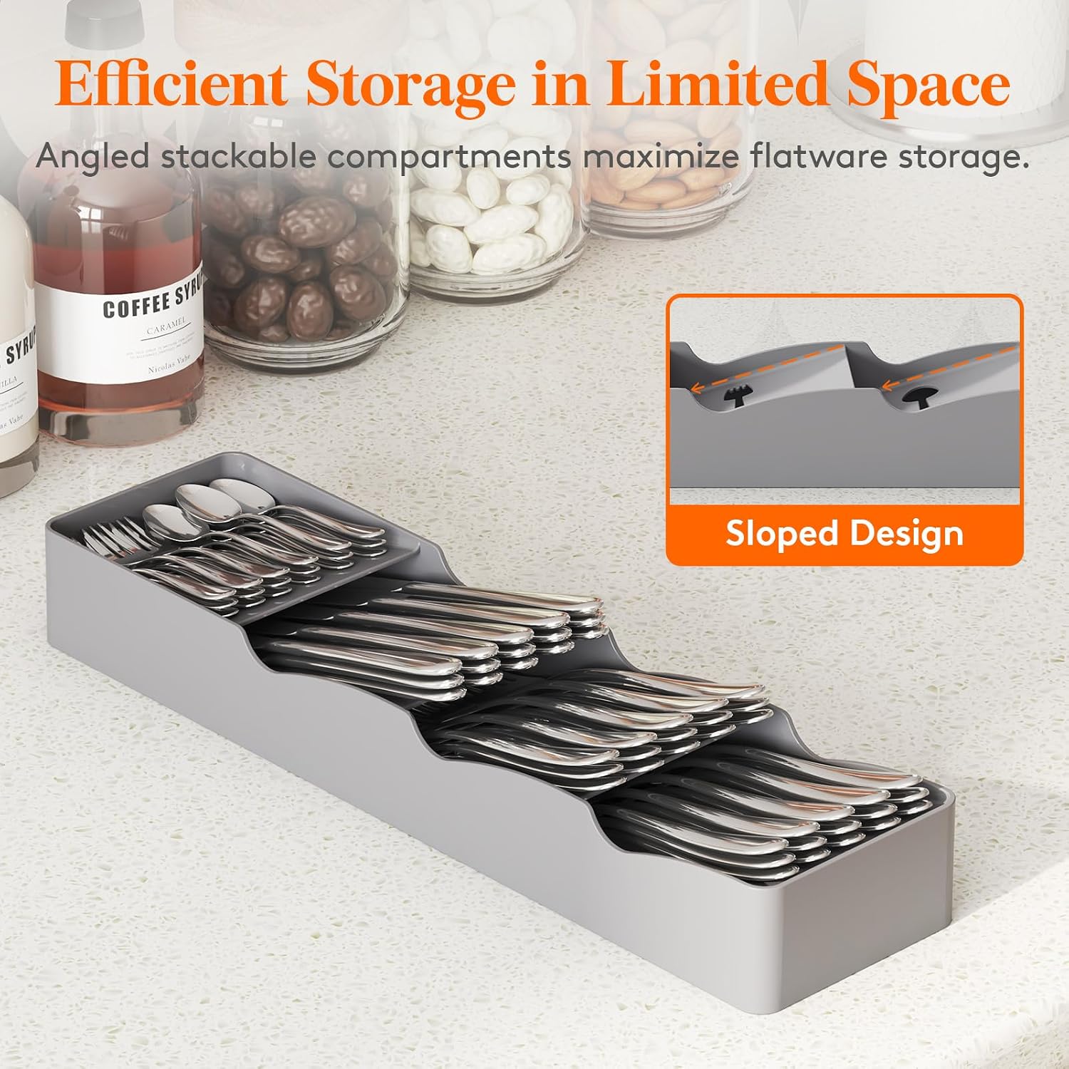 Detalle 1 de Lifewit 23036 Cutlery Drawer Organiser, 2-Pack Narrow Grey Trays
