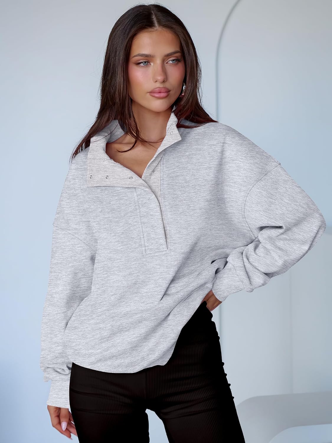 Thumbnail 3 de ANRABESS Oversized Henley Sweatshirt
