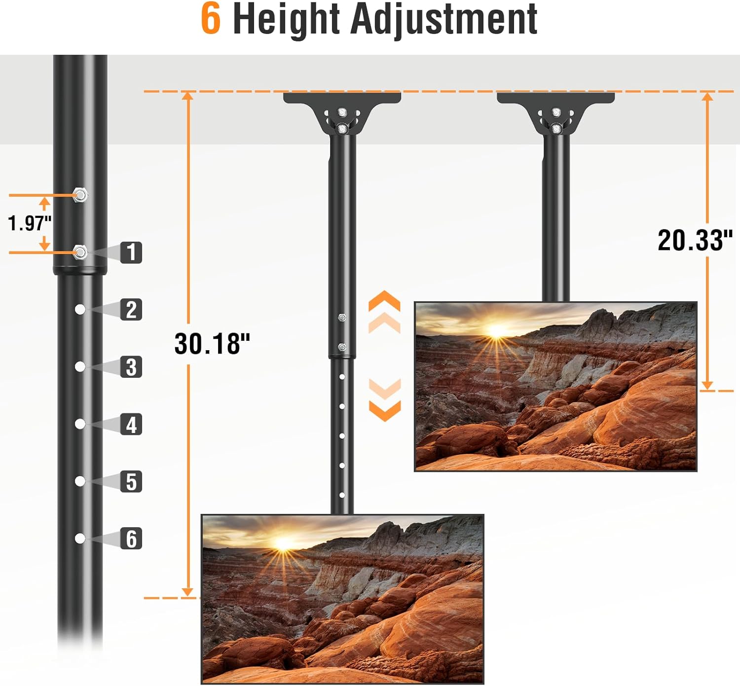Detalle de ELIVED Outdoor Ceiling TV Mount for 26–65 Inch TVs: Weatherproof, 360° Swivel, and Height Adjustable