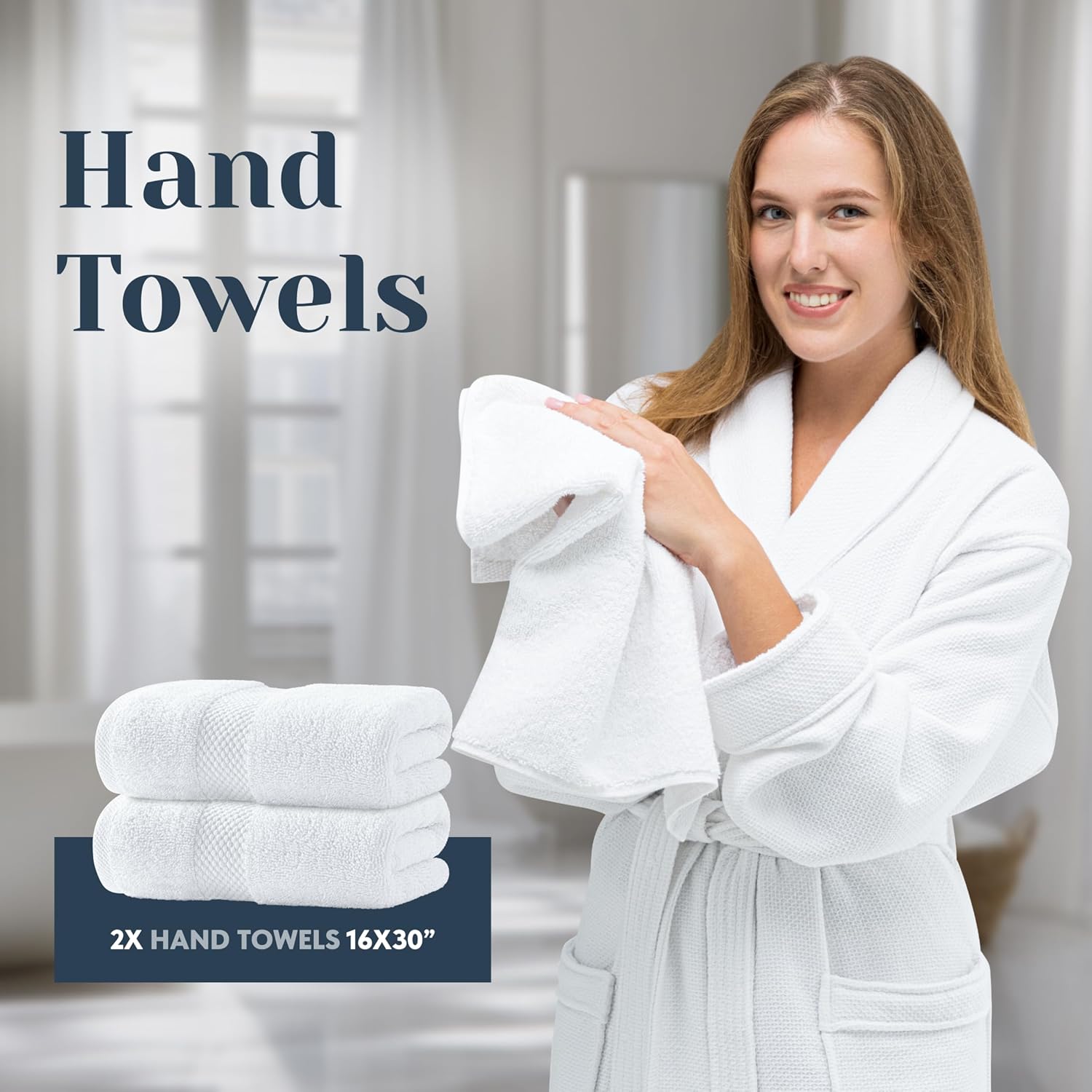 Detalle de Luxury White Bath Towel Set (8 Pieces) — 100% Turkish Cotton, 700 GSM