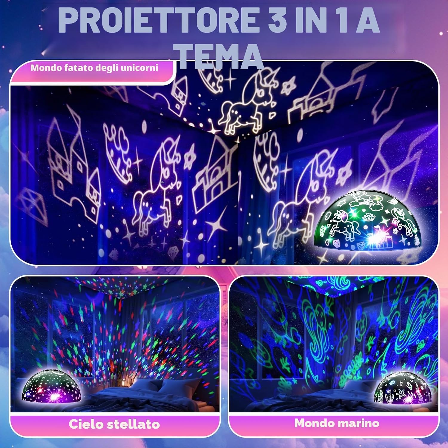 Detalle de iKidiki Lampada Proiettore Unicorno con Stelle da Soffitto per Bambine 2-9 anni