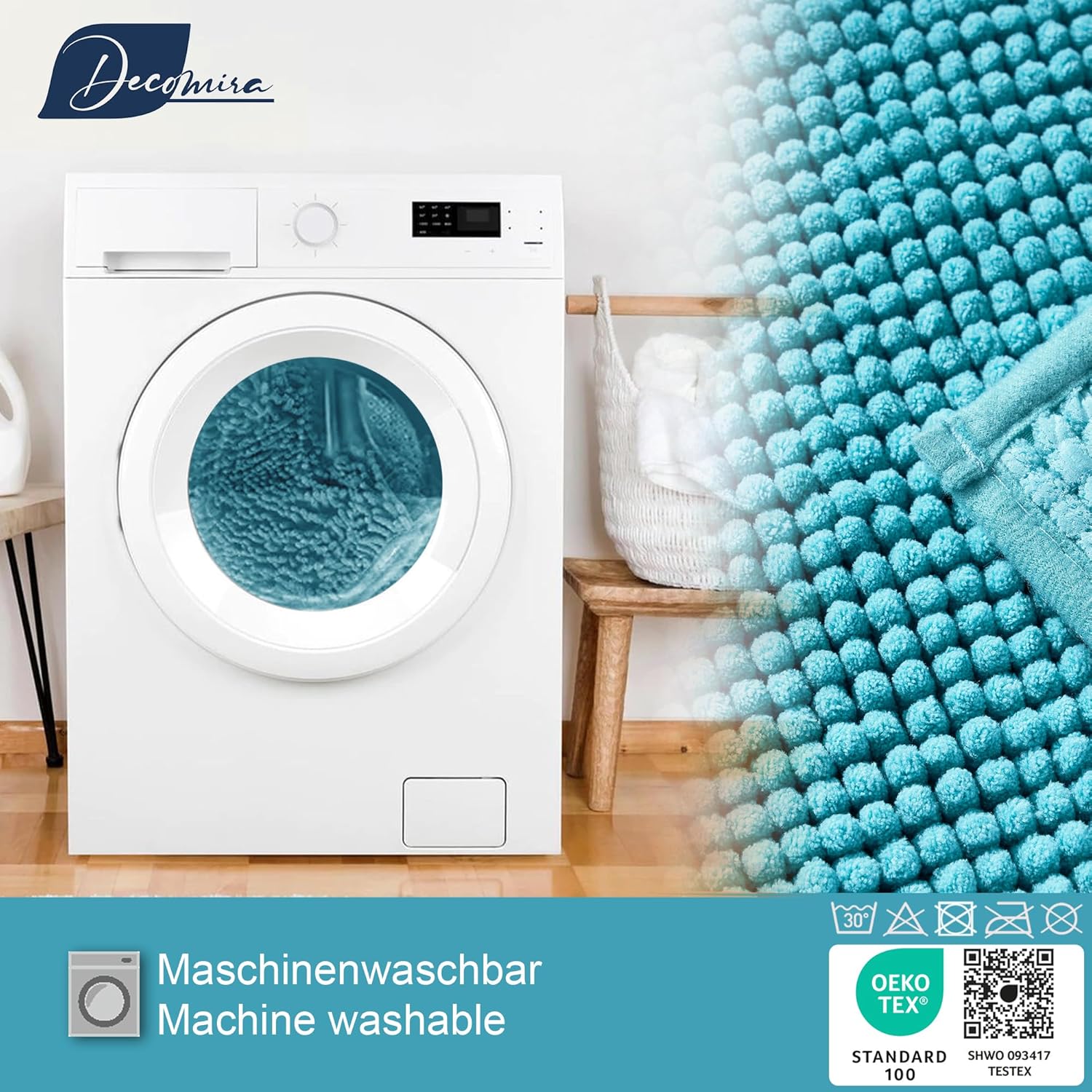 Thumbnail 6 de Decomira Badematte rutschfest – Chenille Badteppich 70x120 cm, Petrol Türkis