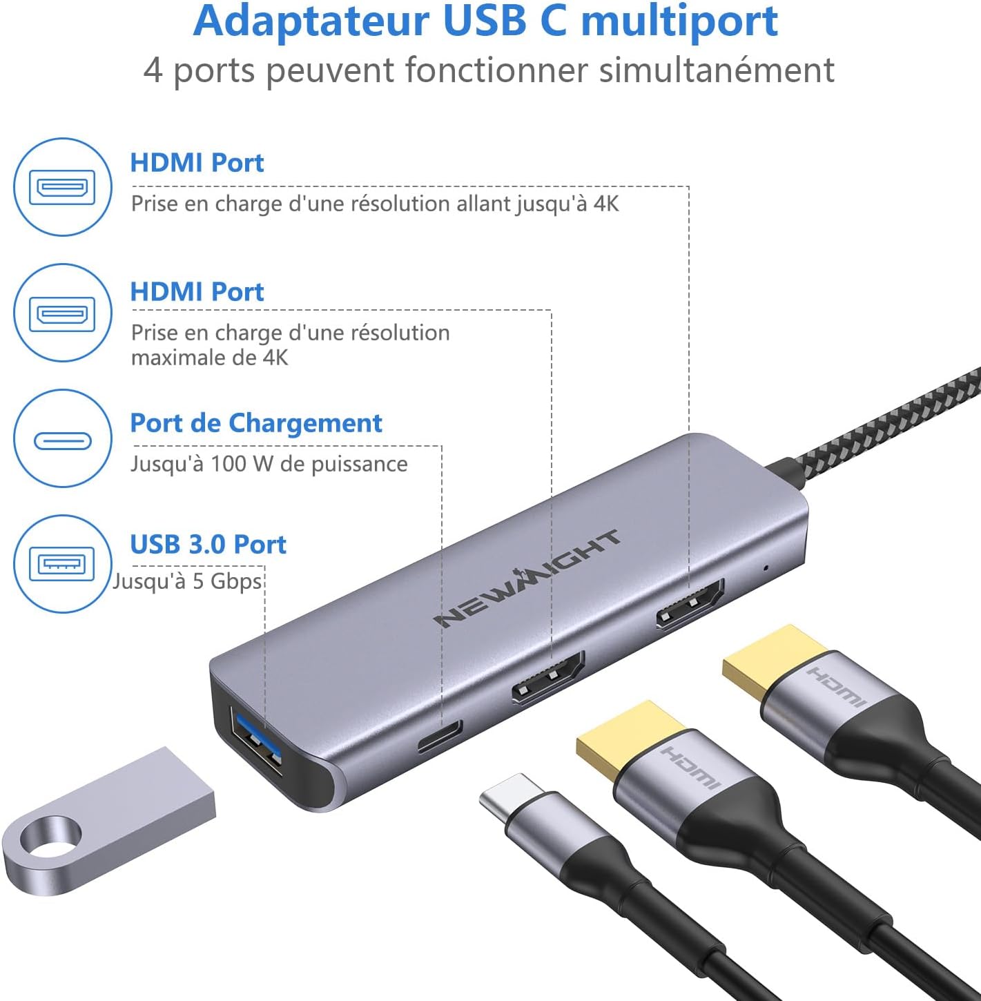 Detalle 2 de Newmight Station d’accueil USB-C double HDMI