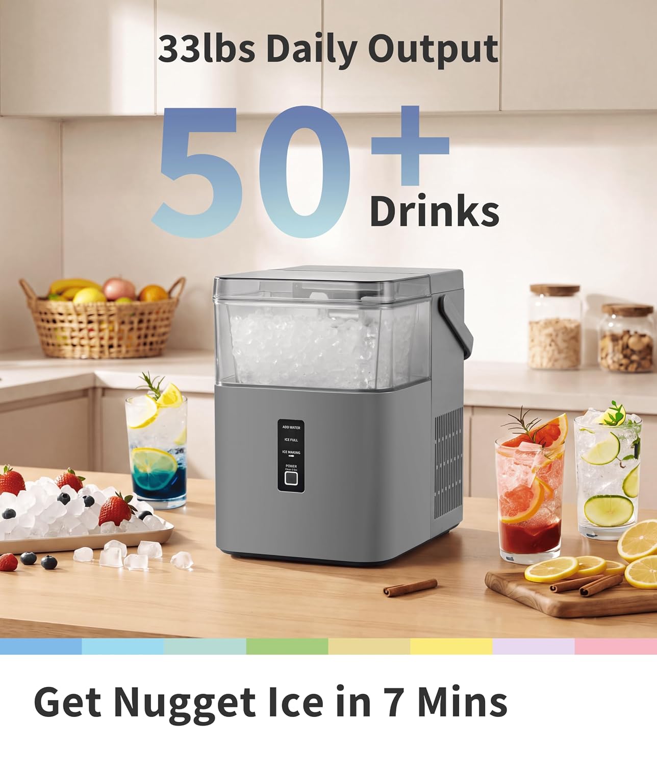 Detalle 2 de COMFEE’ 33lbs Nugget Ice Maker, Self-Cleaning Countertop Pebble Ice Maker