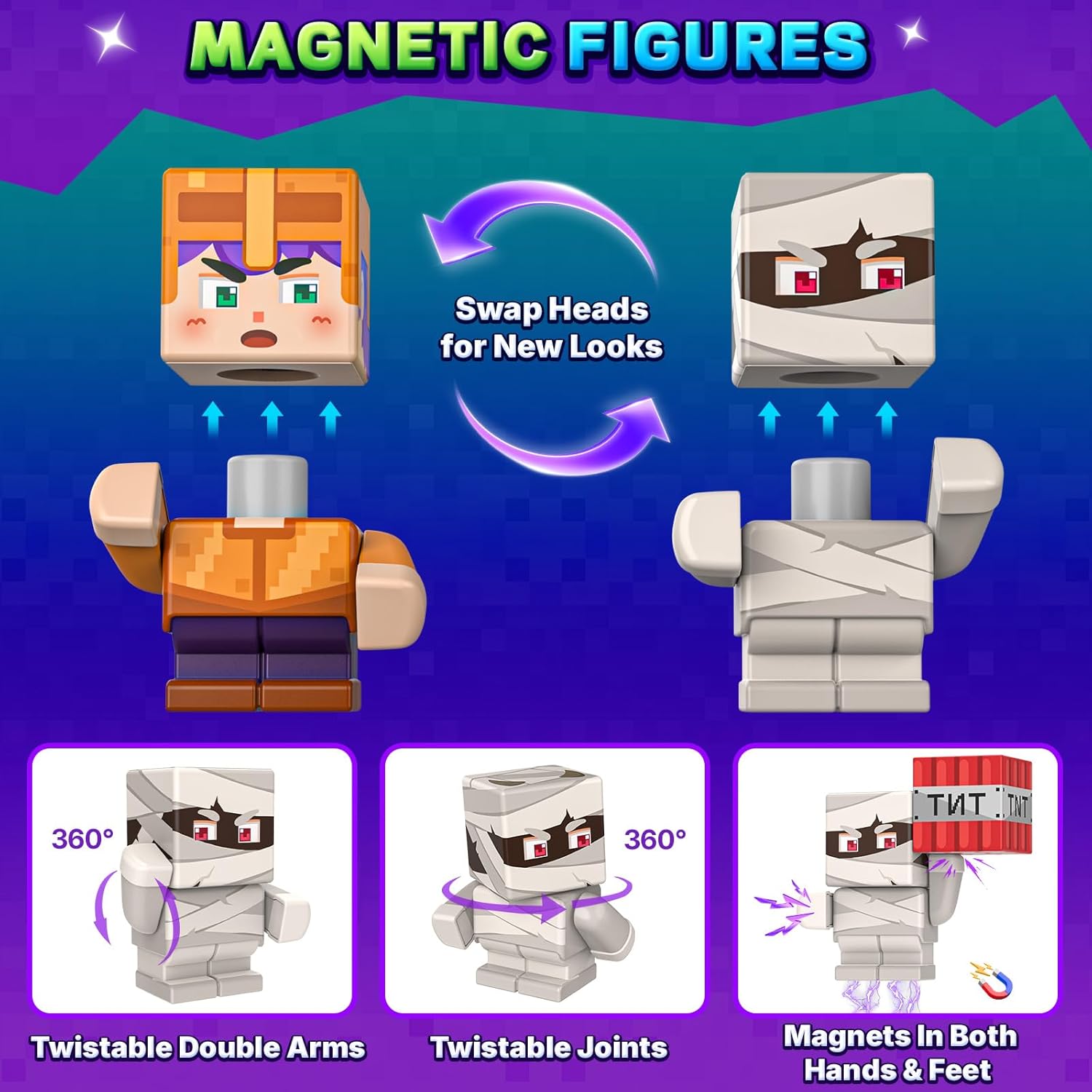 Detalle de IGIVI 500-Piece Magnetic Blocks with Light Up Blocks: Build a Glow-in-the-Dark MagWorld