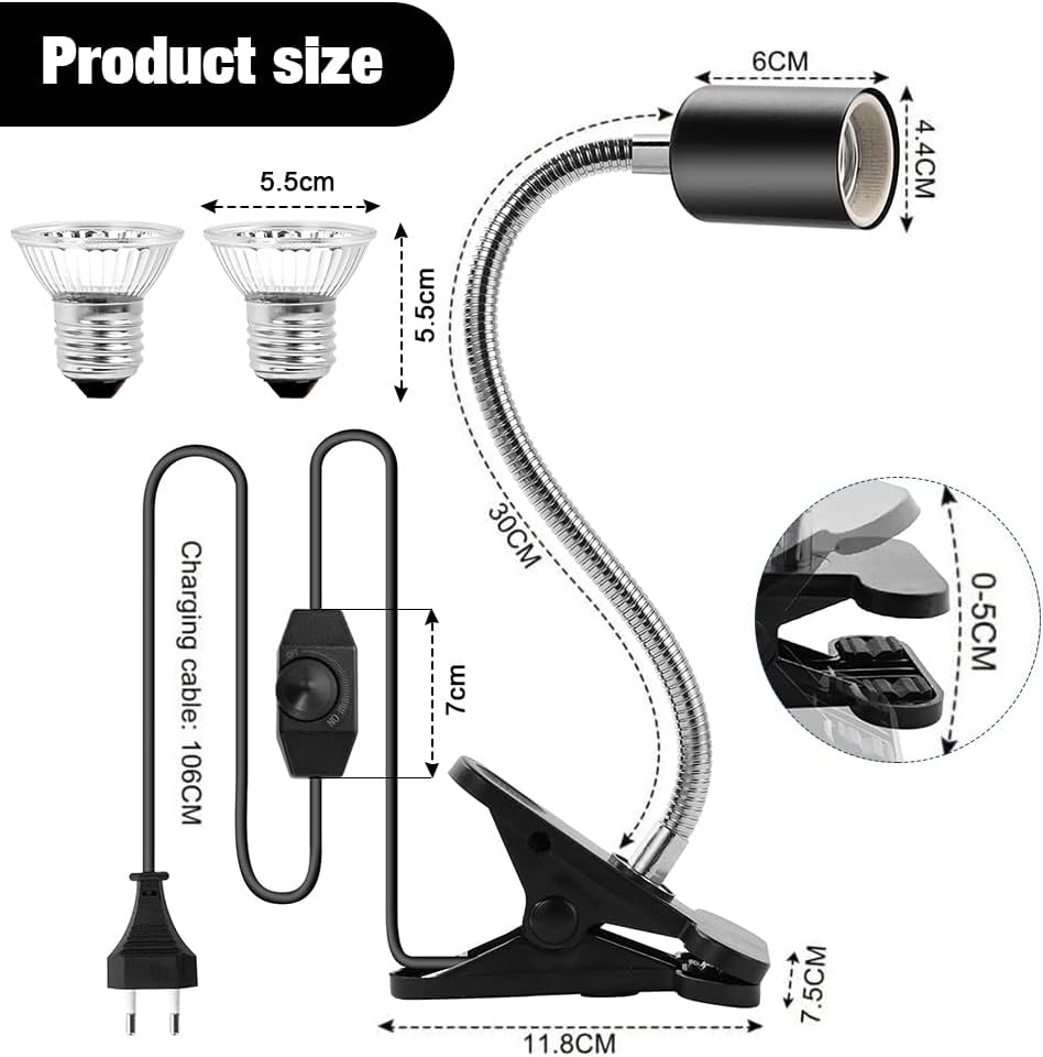 Thumbnail 6 de mizikuu Tortoise Heat Lamp 50W Reptile Kit with 360° Rotating Clip (E27)