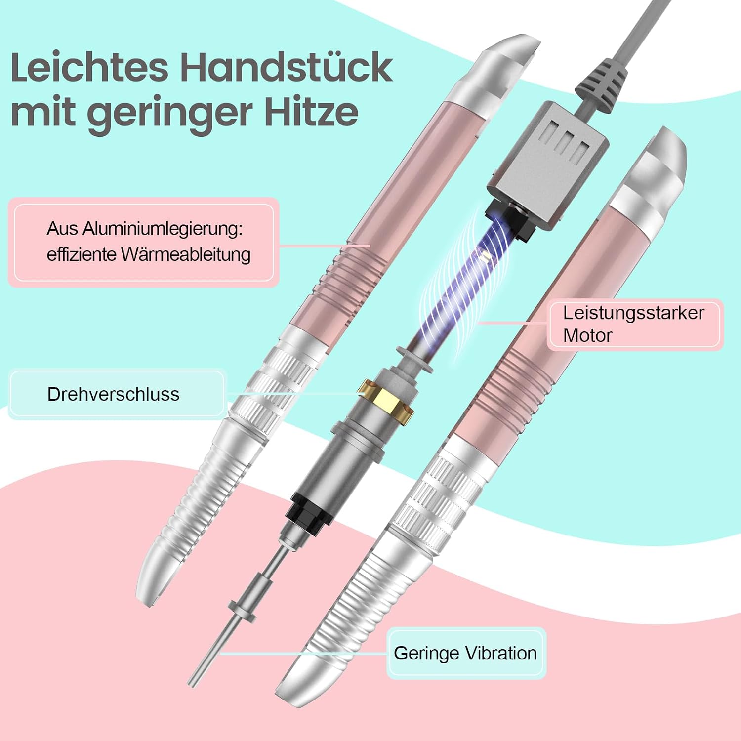 Detalle de Delanie Nagelfräser 35000 U/Min – 6-in-1 Maniküre & Pediküre Set in Rosa