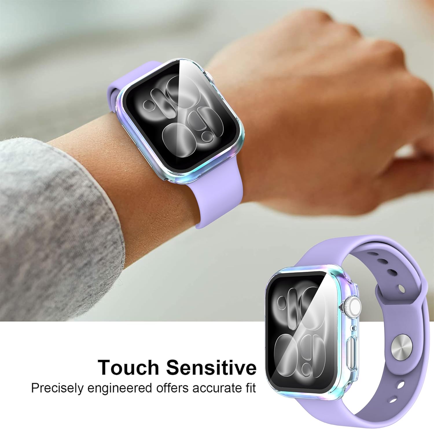 Detalle de Suoman 2-Pack: All-Around Tempered Glass Screen Protector & Case for Apple Watch Series 11/10 46mm (Colorful)