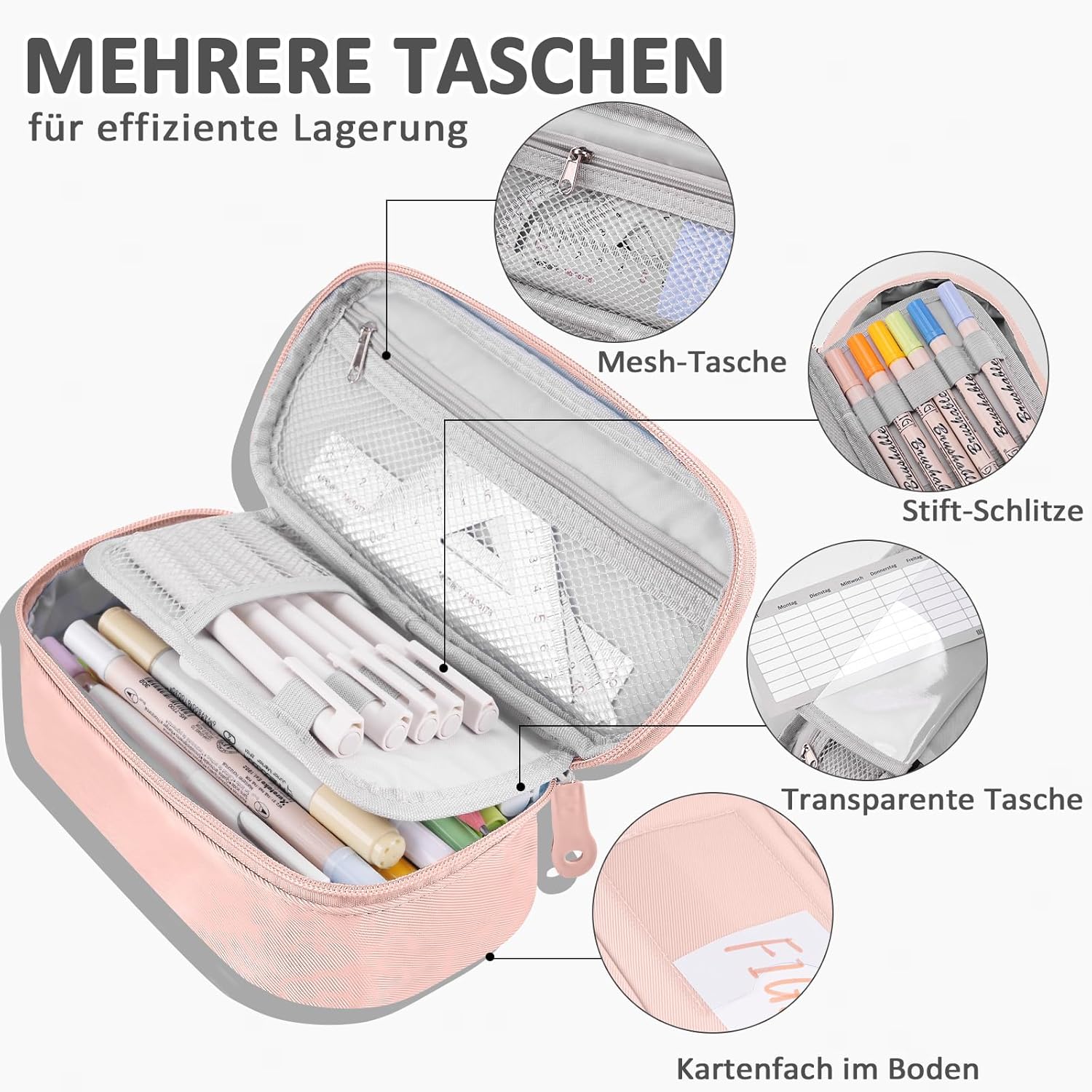 Thumbnail 4 de WONSAR Federmäppchen mit großer Kapazität – 4‑Fach Federtasche für Schule & Büro