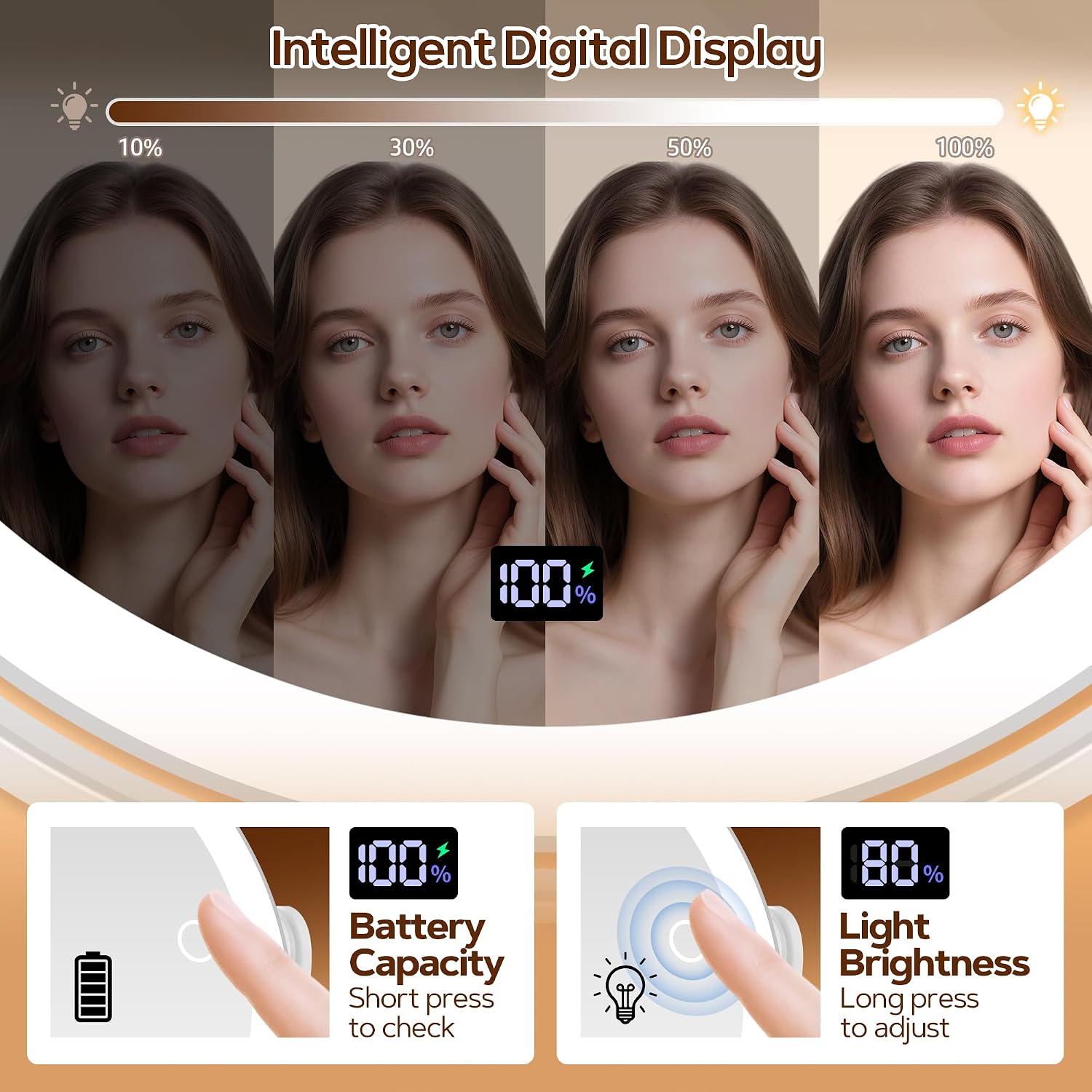 Detalle 2 de Magnifying Mirror with Light 30X/1X Double Sided (with Tweezer) – 3 Colour Modes, Adjustable Brightness & Height, 360° Rotation