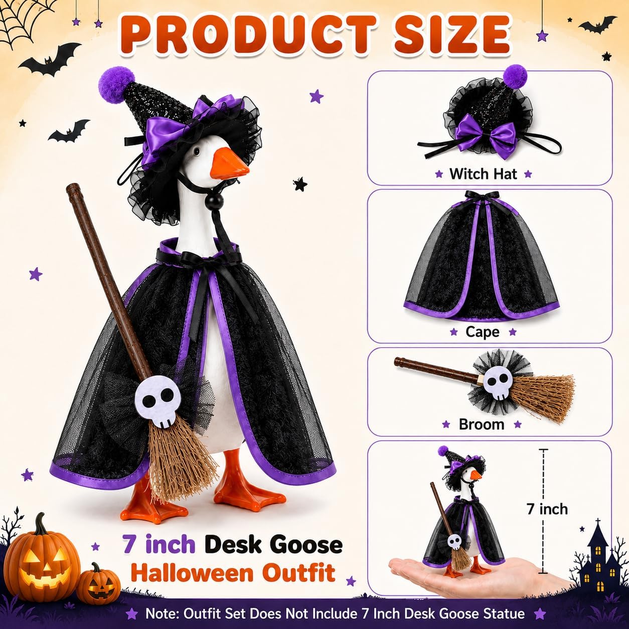 Detalle 2 de SECVOY Desk Goose Halloween Outfits, 7-Inch Purple Witch Costume Set