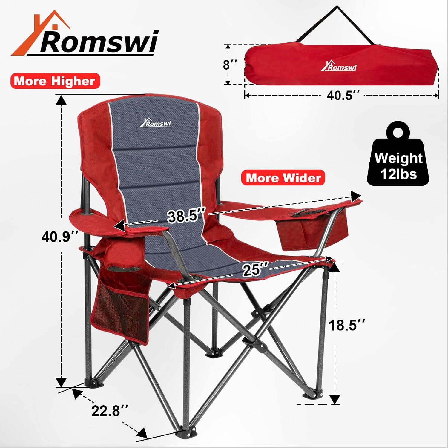 Detalle 2 de Romswi Camping Chairs 500 lb Capacity