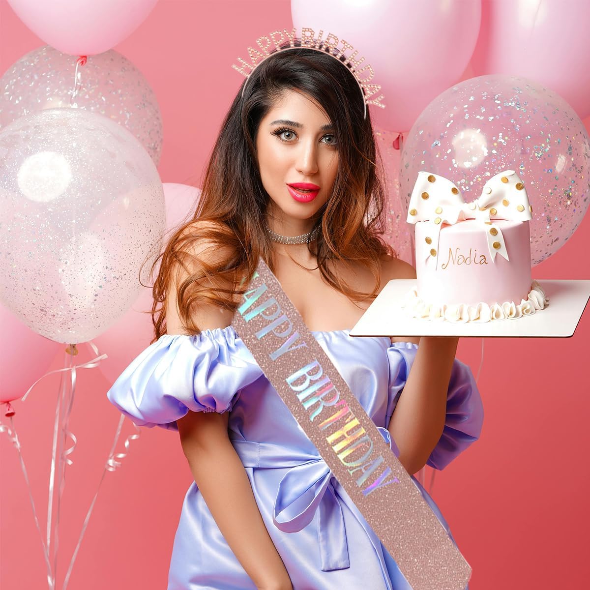 Detalle 2 de Dimetey Birthday Crowns for Women with Sash and Tiara