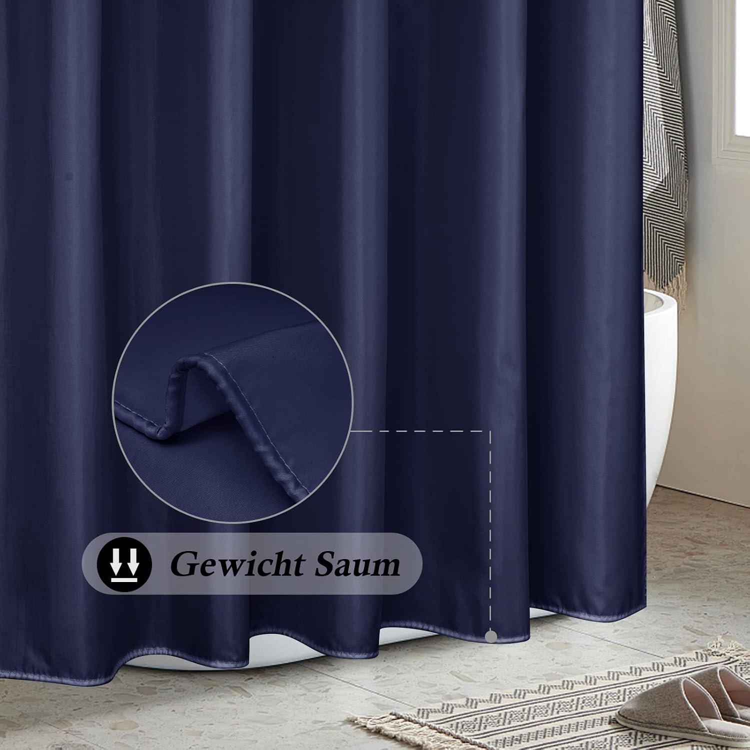 Detalle de EurCross Schmaler Duschvorhang 100x200 cm Textil Blau – wasserdicht, antibakteriell, 7 Ringe