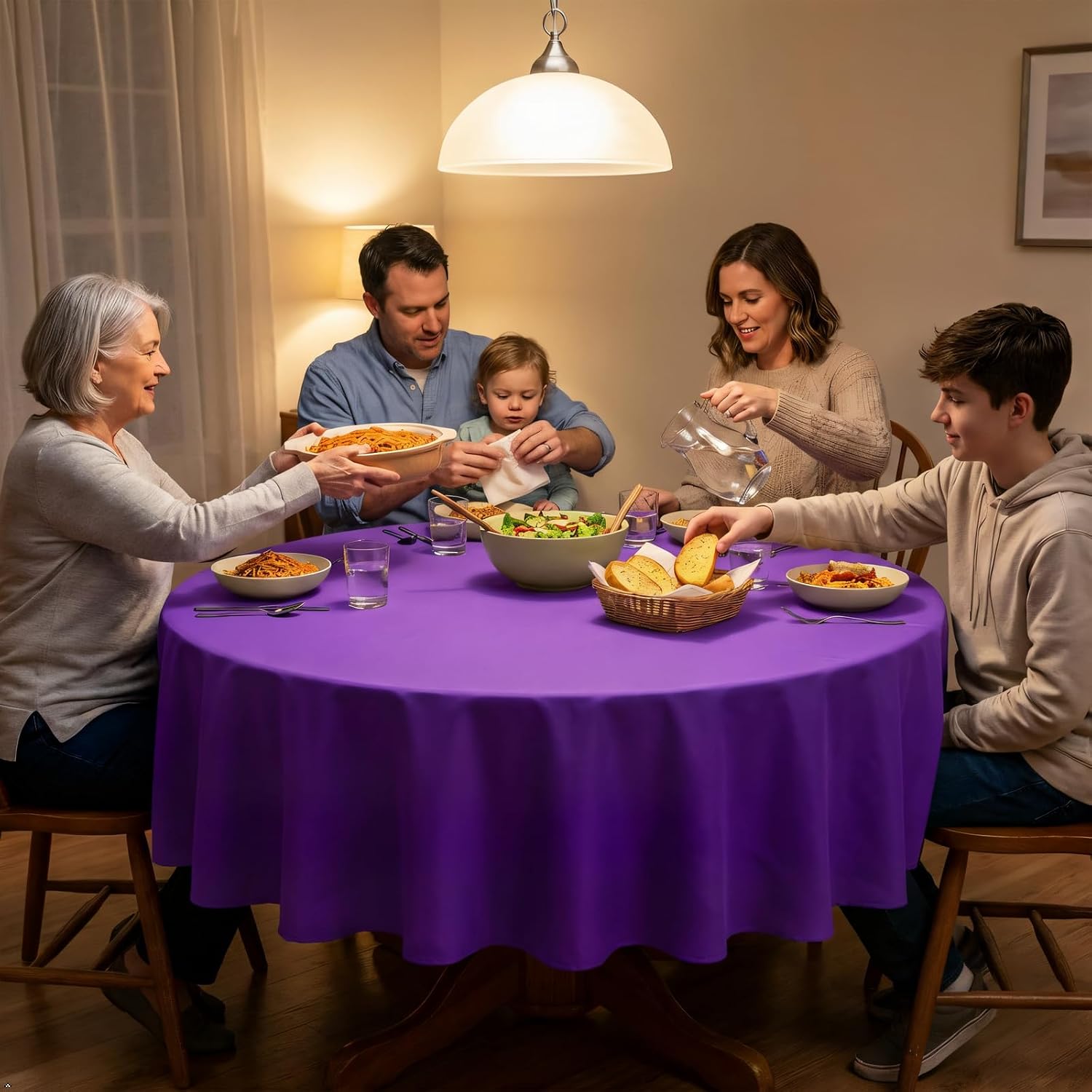 Thumbnail 2 de Heneger 8-Pack Purple 90-Inch Round Tablecloth (Wrinkle-Resistant Polyester)