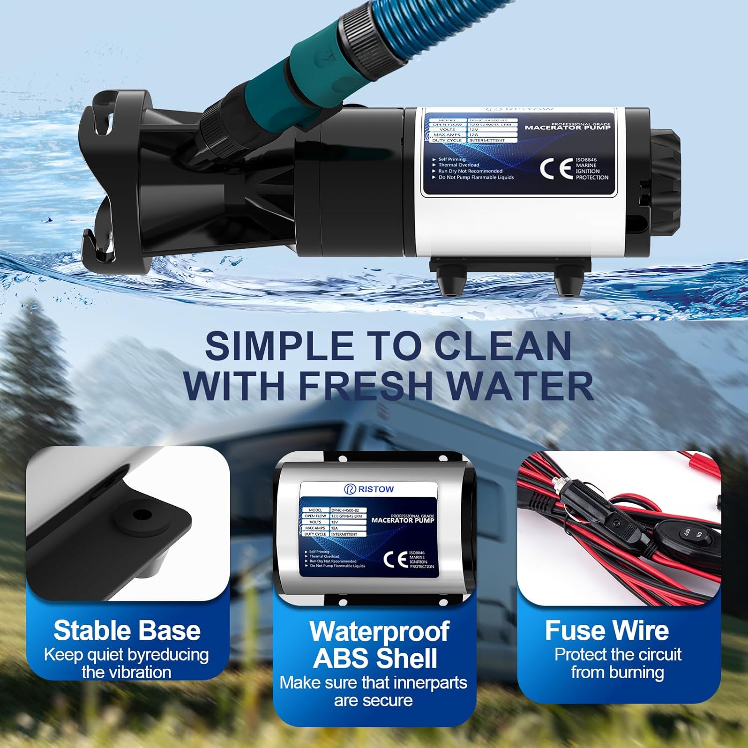 Thumbnail 5 de RV Macerator Pump 12V 12GPM Self-Priming Waste Water Pump (Quick Release, 10FT Tubing)
