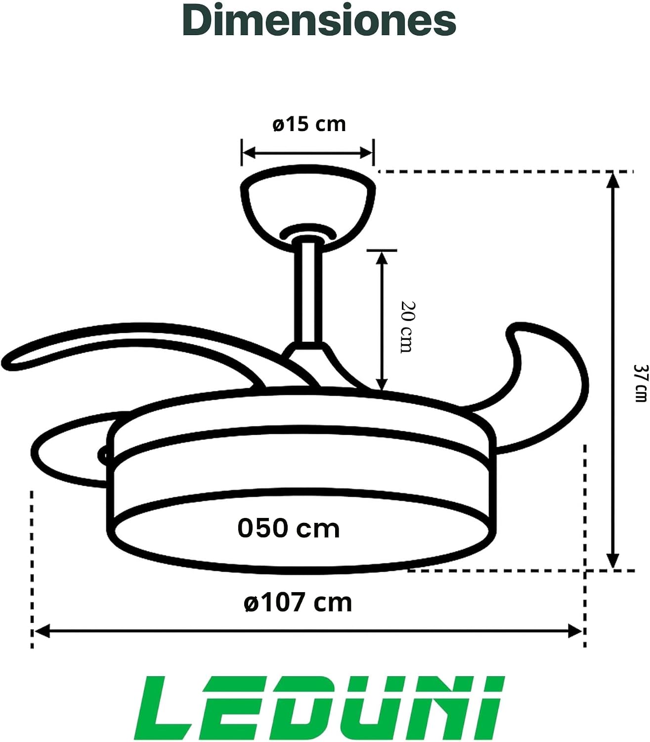 Detalle de LEDUNI Ventilador de Techo LED con Aspas Retráctiles – 66W (30W Motor DC + 36W Luz), Blanco
