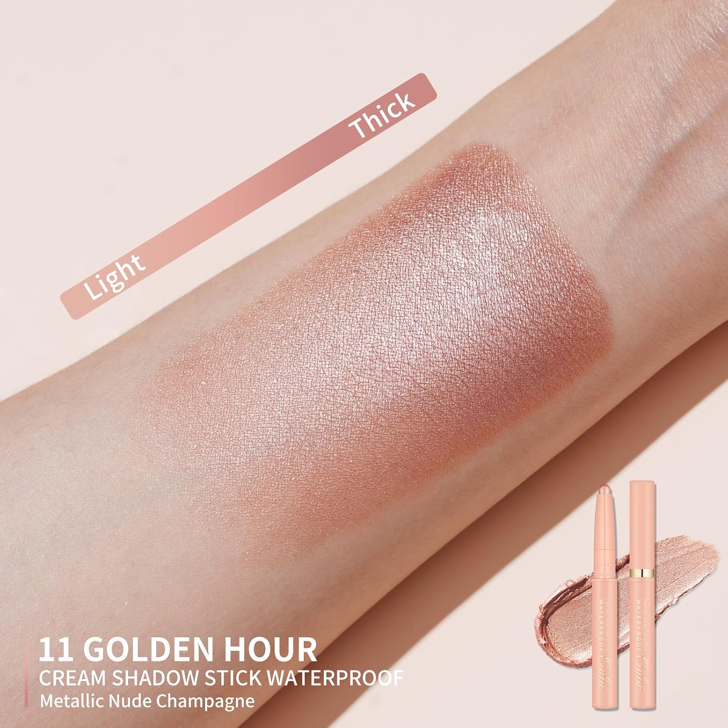 Thumbnail 3 de Oulac Matita Ombretto Girevole Nude Finitura Metallica – Impermeabile e a Prova di Sbavature, 11 Golden Hour