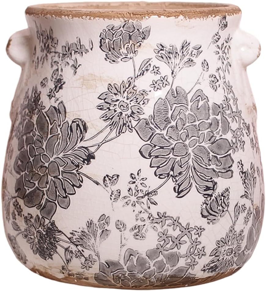 Detalle de Xiaan Jiaju Tuscan Ceramic Planter & Vase, Grey Pot with Drainage