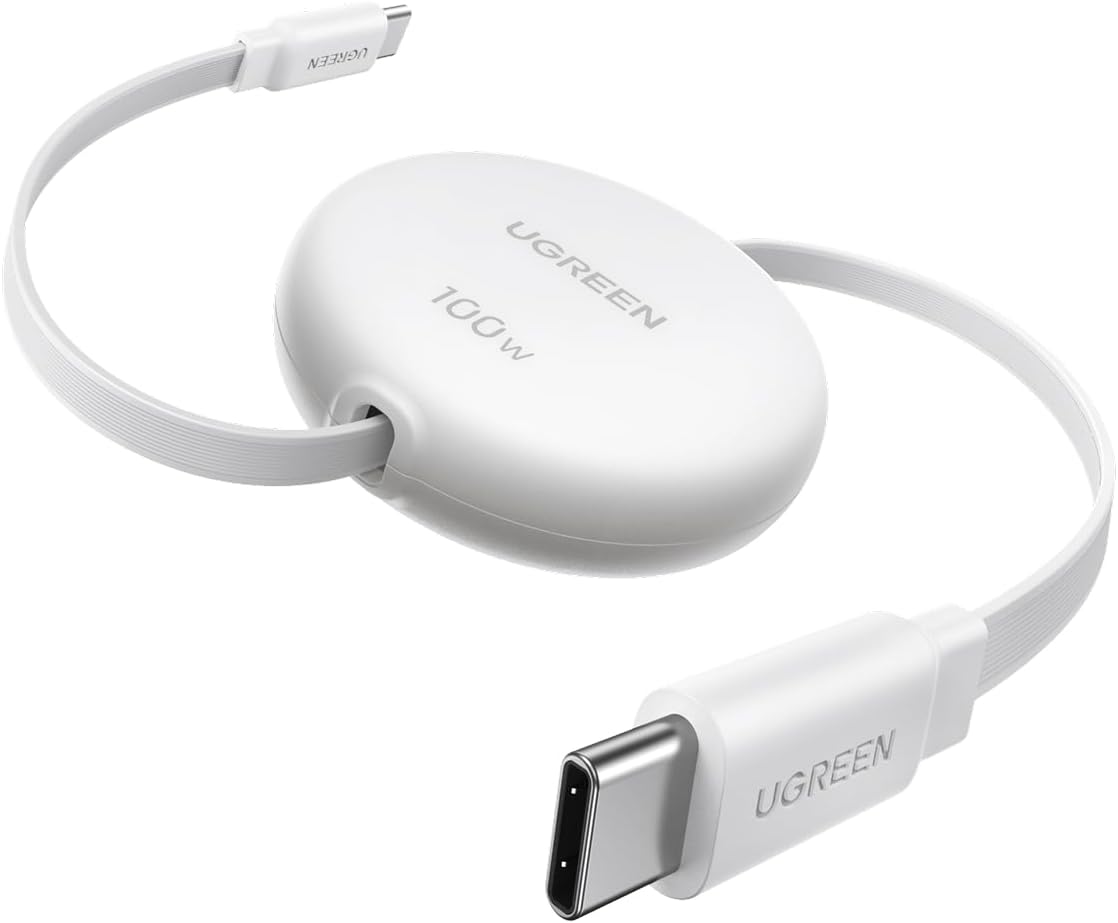 Detalle de UGREEN 100W Cavo USB-C Retrattile PD 3.0 (Bianco) con ricarica rapida e lunghezze regolabili