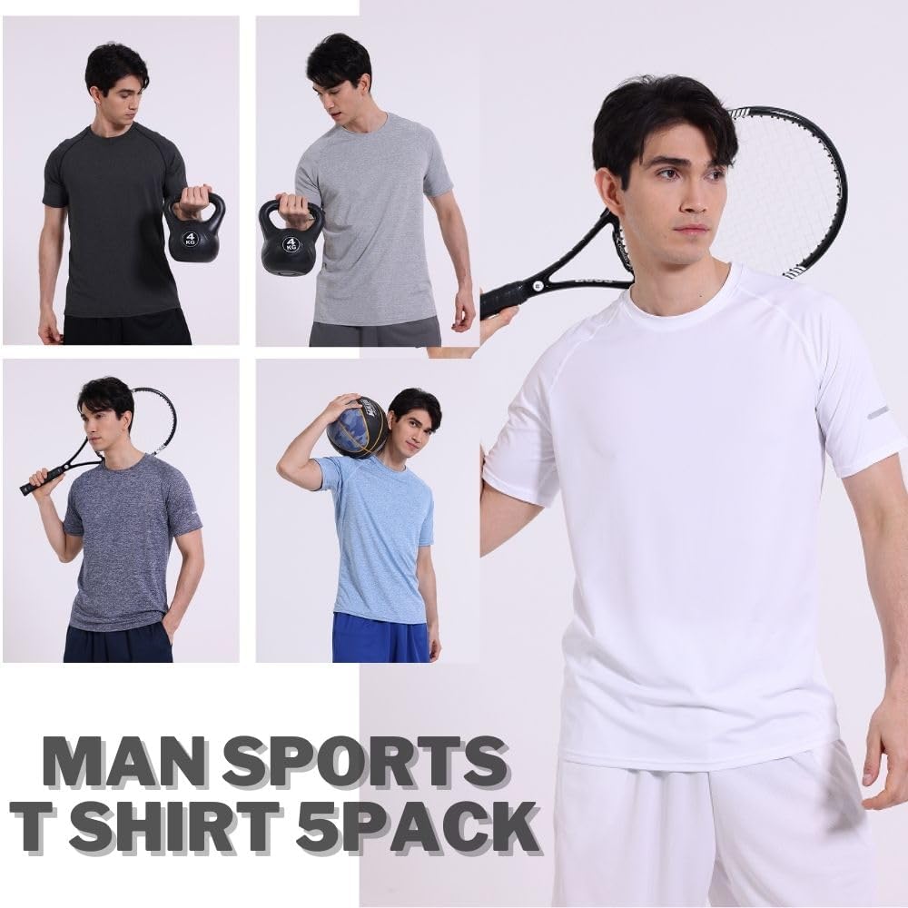 Detalle 2 de FOVDTA A 5 Pack Men’s Short Sleeve Crew Neck Gym T‑Shirt – Breathable, Quick-Drying Active Tops