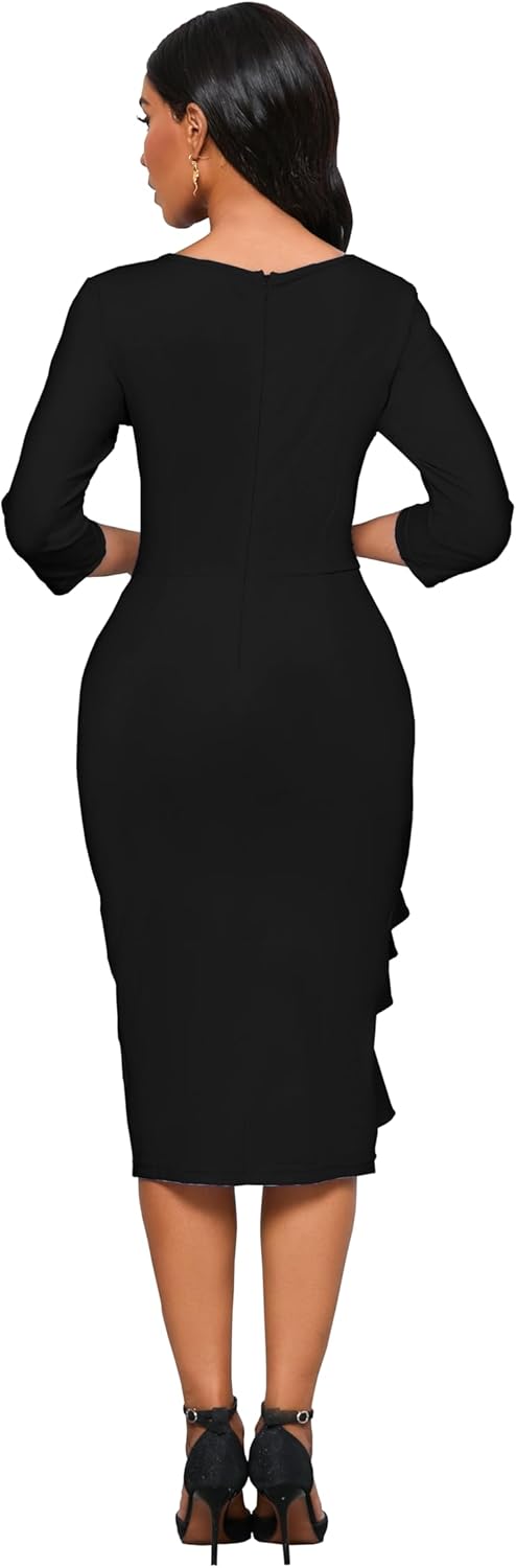 Thumbnail 5 de Church Dresses for Women 3/4 Sleeve Bodycon Ruffle Midi Dress