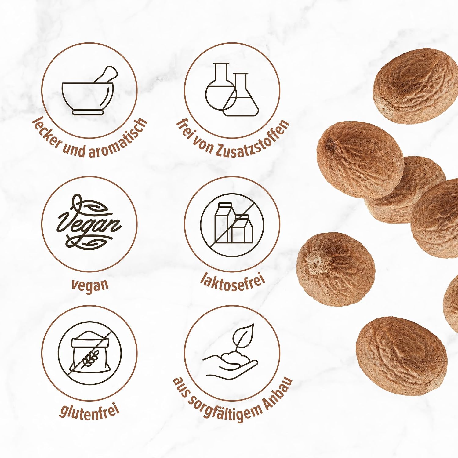 Detalle 2 de Muskatnuss ganz Monte Nativo (150 g) – aromatische Gewürznuss für Küche