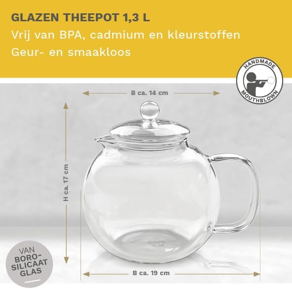 Detalle de Creano 052 glazen theepotset 1,3 l met uitneembaar RVS-filter en 2 theebloemen