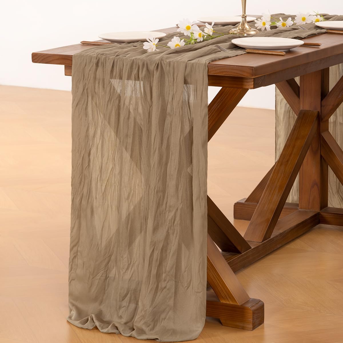Thumbnail 4 de Socomi Nude Brown Cheesecloth Table Runner 120 in