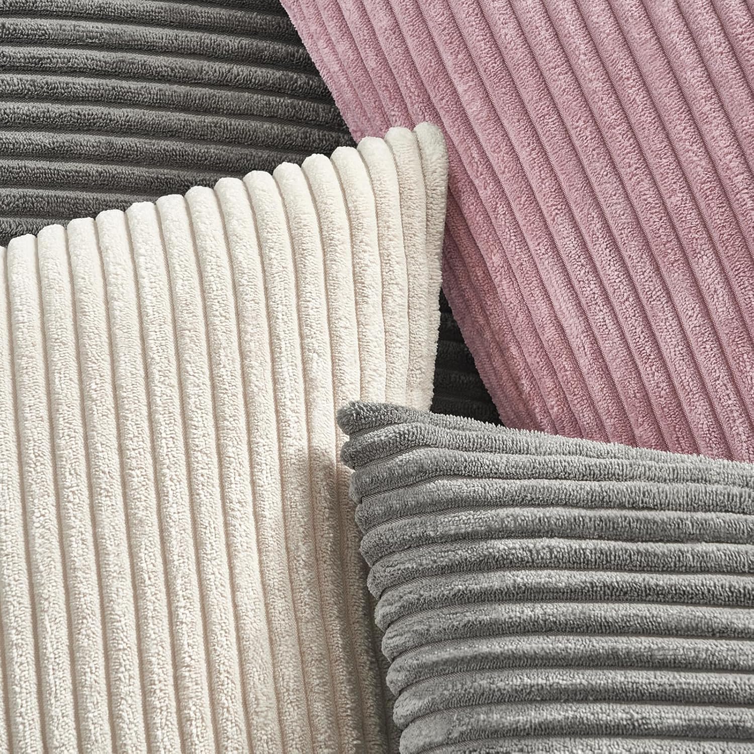 Thumbnail 3 de Topfinel 2er Set Kissenbezug 45x45 grau aus Kordsamt mit gestreiftem Muster