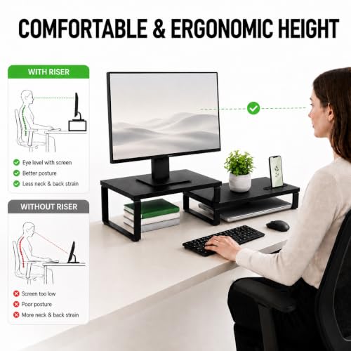 Thumbnail 3 de DOMSHOCT Dual Monitor Stand Riser with 3 Configurations — Adjustable, Stackable Carbon Steel Desk Organiser