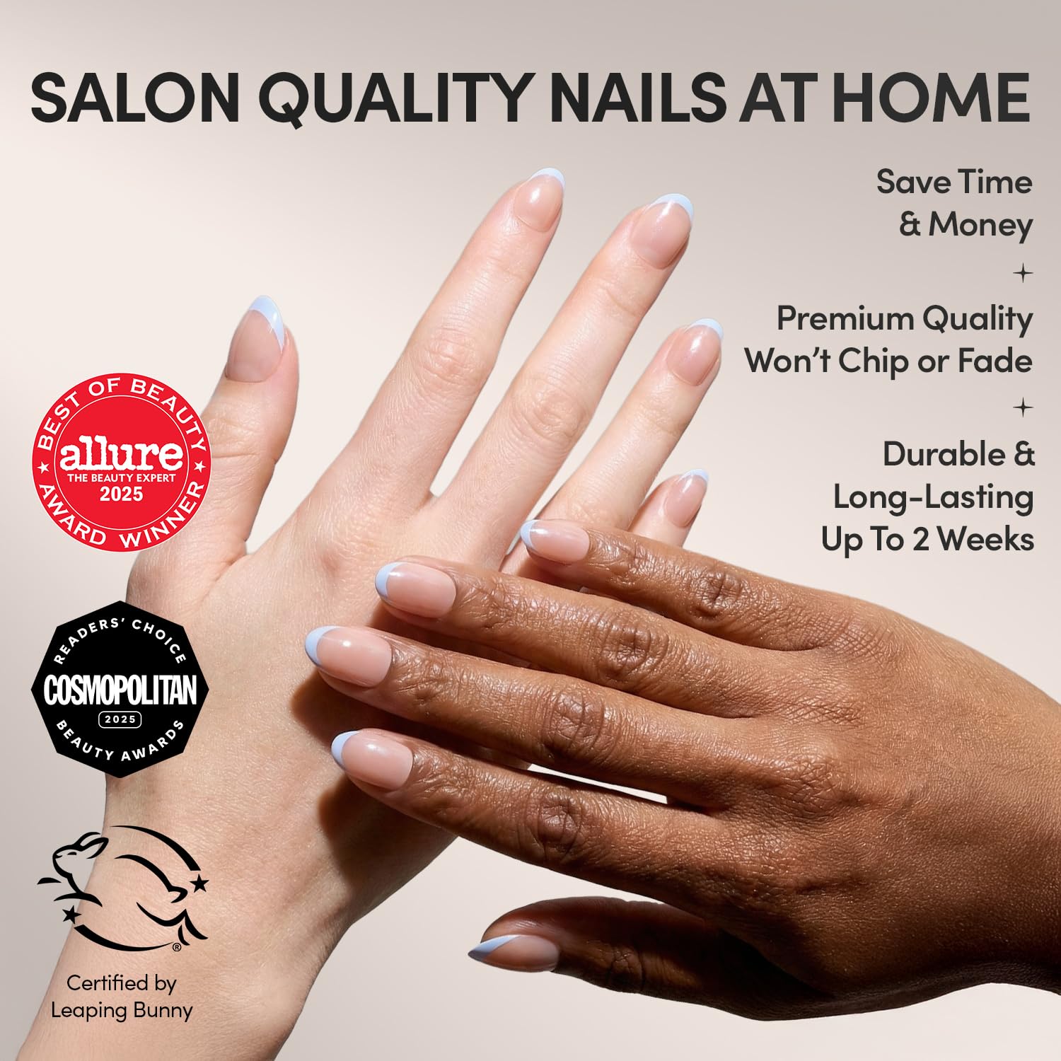 Thumbnail 1 de Glamnetic Press On Nails “Into Blue” – Glazed Short Oval Periwinkle French Tips (15 Sizes, 30 Nails Kit)