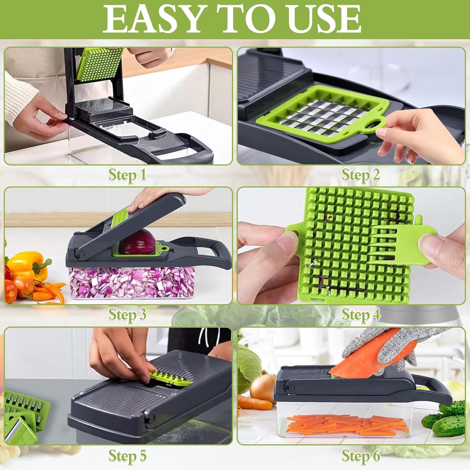 Thumbnail 3 de Vegetable Chopper 18-in-1 Mandoline Slicer with 7 Blades, Safety Glove, Peeler & Cleaning Tools