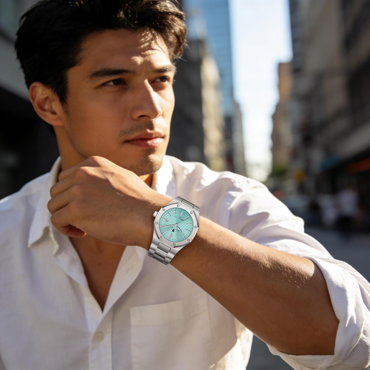 Thumbnail 1 de SAPPHERO Orologio Uomo Impermeabile 50M con Movimento Miyota – Quadrante Ottagonale, Cassa e Bracciale Inox