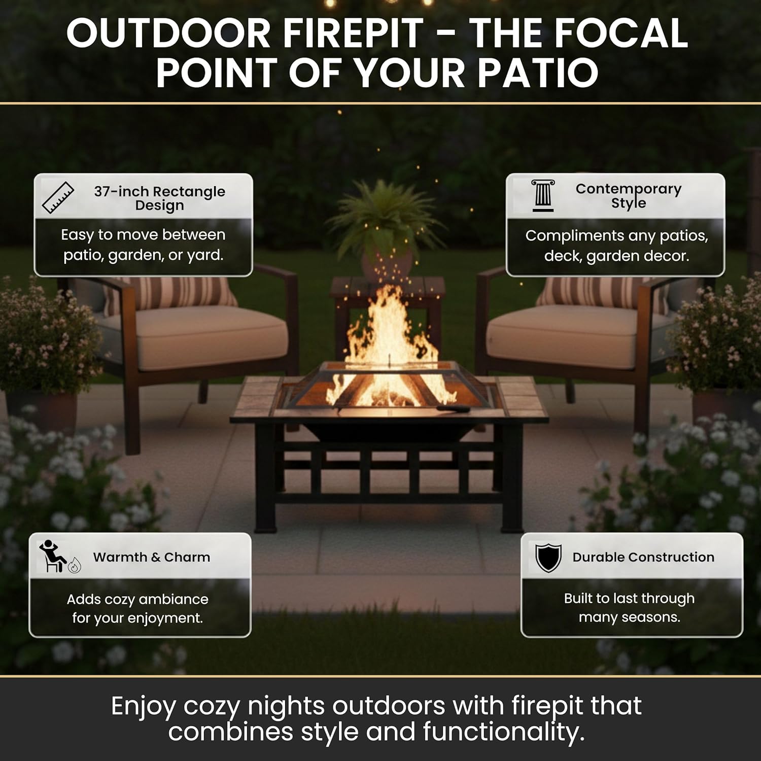 Detalle 2 de Pure Garden 37โ Marble Fire Pit ๐ช