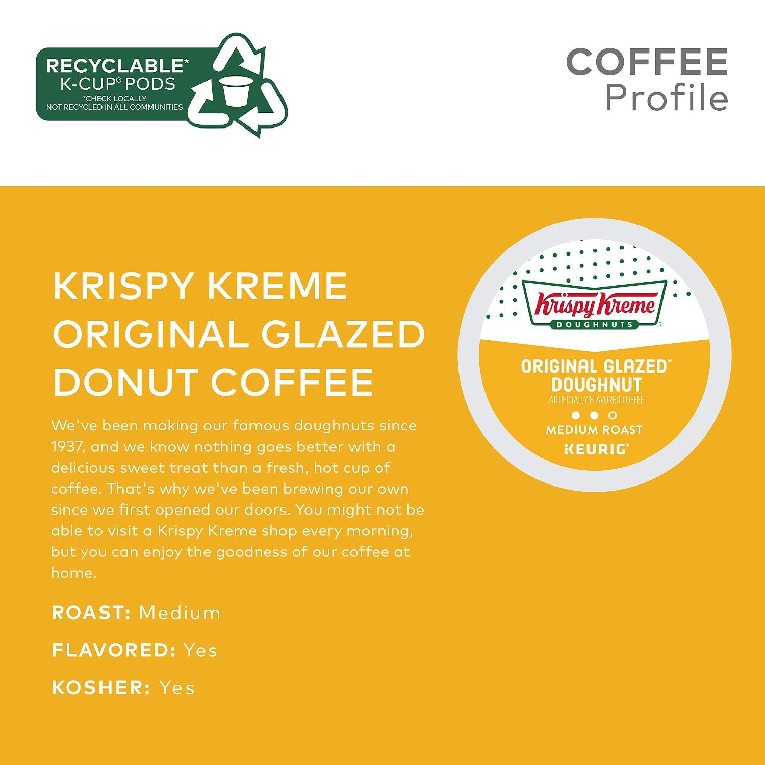 Detalle de Krispy Kreme 5000199538-96 Original Glazed Doughnut Medium Roast K-Cup Pods, 96 Count