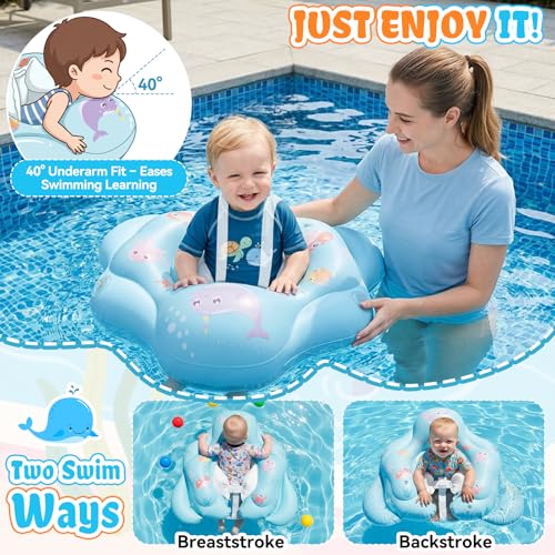 Detalle de Ninonly Flotador Bebe con Sombrilla UV UPF 50+: seguridad, juego y protección para 12-36 meses