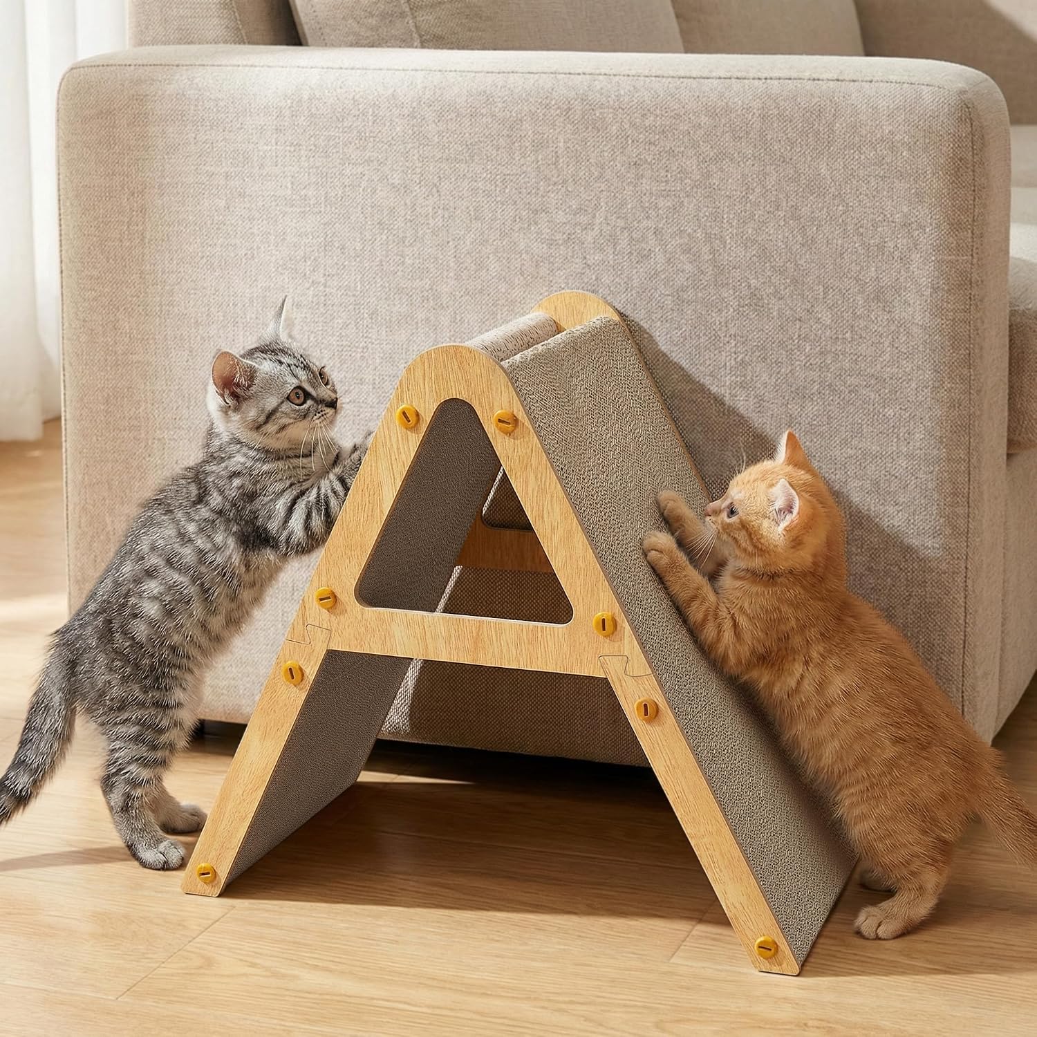 Detalle de Conlun Cat Scratching Board A-Frame: Vertical & Horizontal Cardboard Scratcher with Solid Wood Stand
