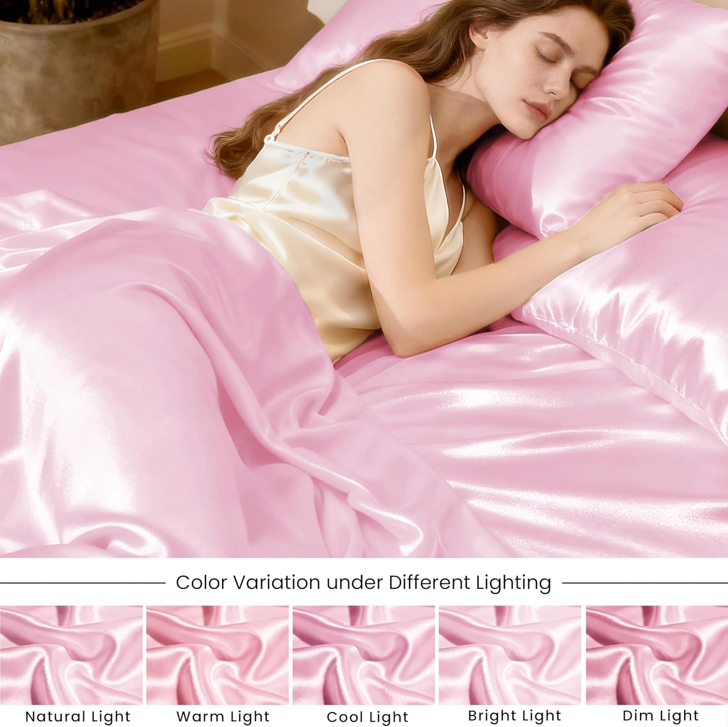Thumbnail 5 de Love's cabin Satin Twin Sheets Set — 4 Piece Pink Silk-Feel Twin Bedding