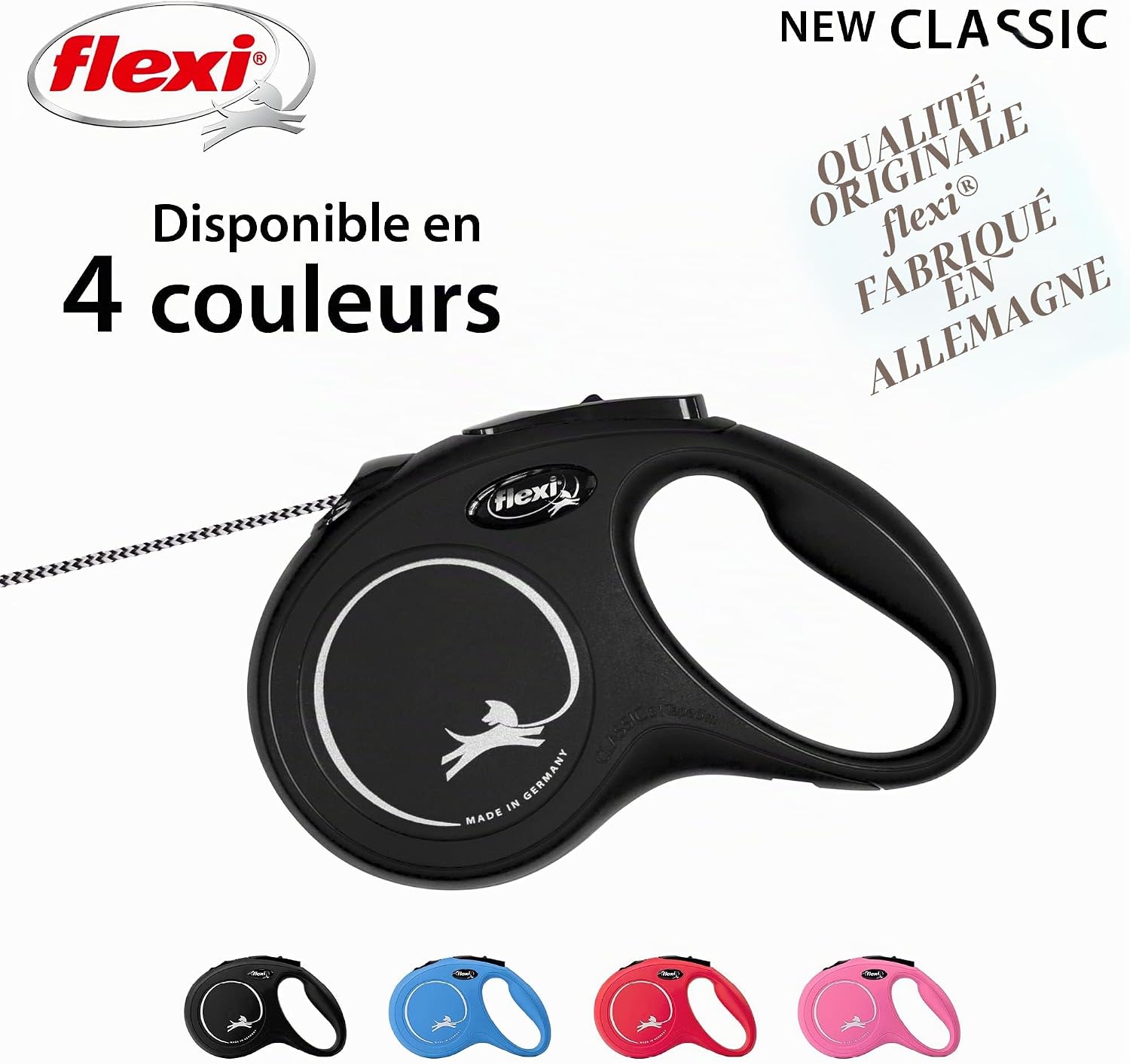 Detalle de flexi Classic S — Laisse rétractable à corde de 8 m pour chiens jusqu'à 12 kg (Noir)